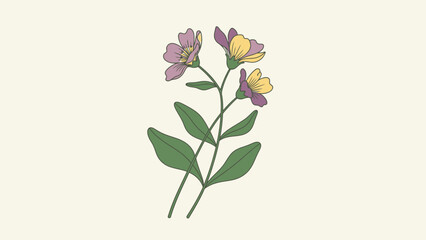 Watercolor Illustration of Purple Flowers and Leaves.