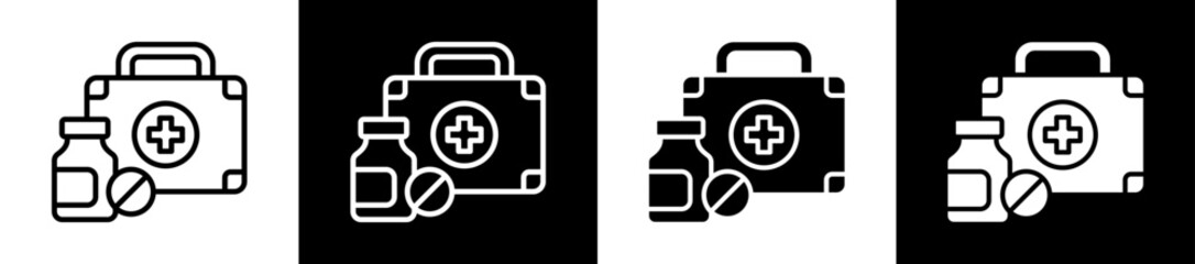 Obraz premium Medical Aid Icon Set In Black And White Filled Style Collection