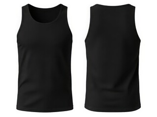 Black tank tops displayed from front and back views on white background