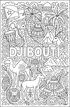Djibouti hand drawn vector illustration doodle art line art coloring page for kids