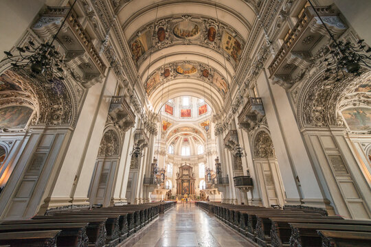 Austria, Salzburg, Salzburg Cathedral.  Baroque style Roman Catholic church