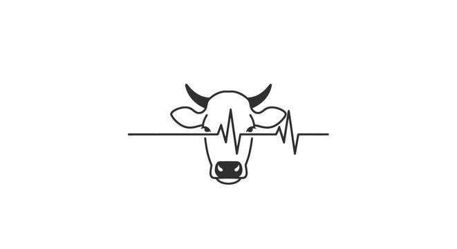 Simple line drawing of a cow's head peeking over a fence.