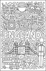 Obraz premium England hand drawn vector illustration doodle art line art coloring page for kids