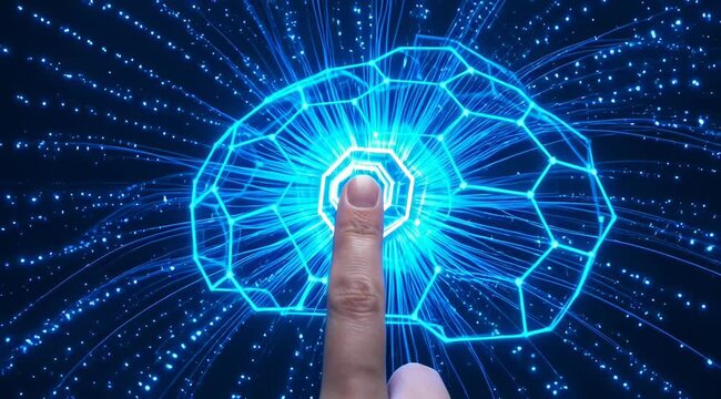 Glowing Octagonal Digital Interface Activated by Finger