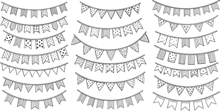 Set of festive bunting flags for party decoration