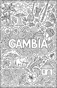 Gambia hand drawn vector illustration doodle art line art coloring page for kids