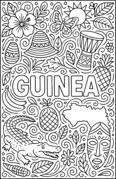 Guinea hand drawn vector illustration doodle art line art coloring page for kids
