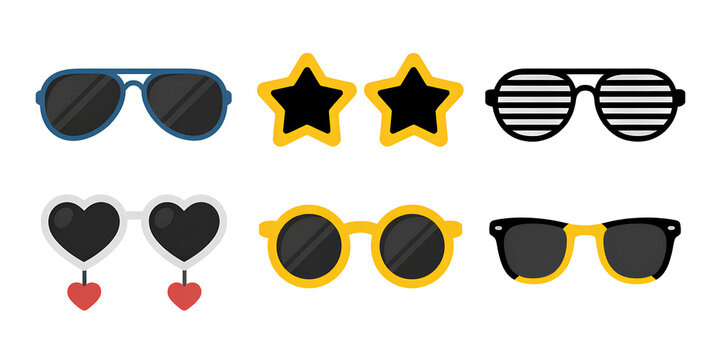 Collection of six unique cartoon style sunglasses for fashion and summer wear