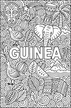 Guinea hand drawn vector illustration doodle art line art coloring page for kids