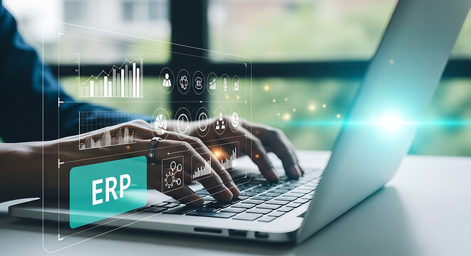 ERP system implementation and business process management using a laptop