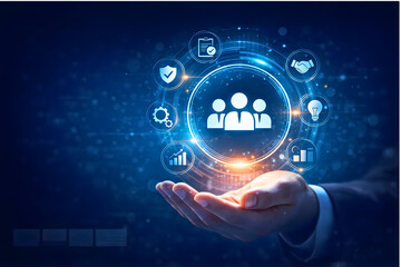 Fototapeta premium Digital business strategy and team leadership concept with integrated technology solutions