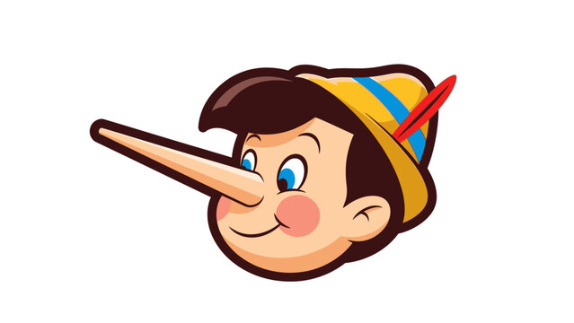 Pinocchio Character with Long Nose Illustration.