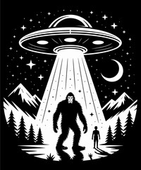 Alien and Bigfoot Funny UFO Moon Sasquatch Design © Soft Pudd