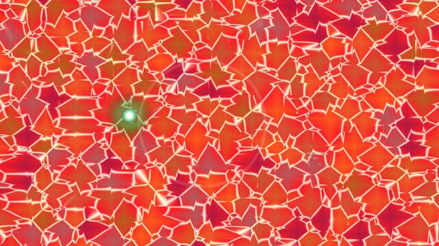 red mosaic background with green dot
