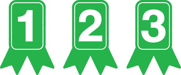 Three green ribbons with numbers one, two, and three on a white background Vector