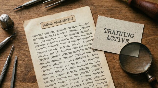 Model Parameters and Training Activity Document on Wooden Surface