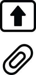 A graphic of an upward arrow and a paperclip, symbolizing attachment and upload. Vector