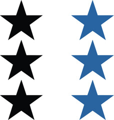 Two sets of stars, one black and one blue, each set containing three stars Vector