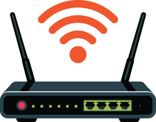 Modern wireless router with multiple antennas and network ports. Vector