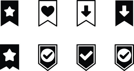 Collection of various black and white icons on different shaped backgrounds Vector