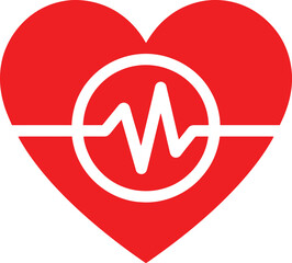 A vibrant red heart icon with a white heartbeat line symbolizing health and vitality Vector