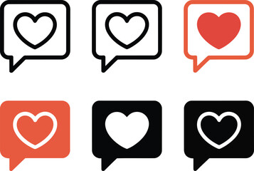A collection of speech bubbles with heart symbols in various colors and styles Vector
