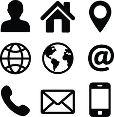 A collection of various icons representing communication and location services. Vector