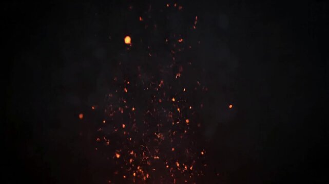 Glowing embers and sparks in the dark.