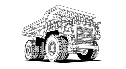 Massive Mining Dump Truck Line Art Illustration. © Kelik