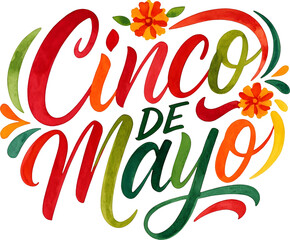 Obraz premium Cinco de Mayo festive script typography watercolor illustration