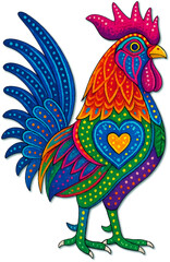 Vector illustration of a cartoon rooster cockerel isolated on a white background featuring a stylized poultry bird silhouette design for farm animal agriculture and nature icons © wapa