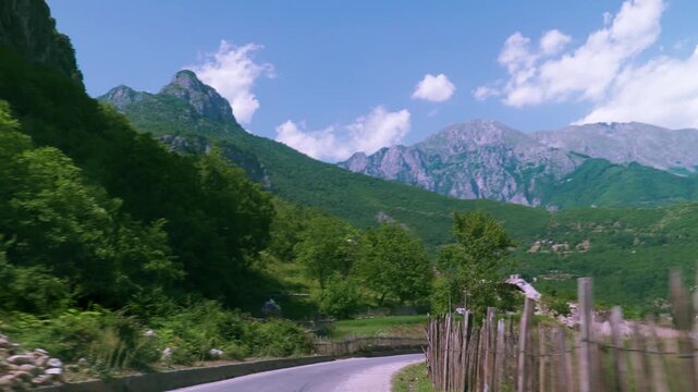 Driving on mountain road in northern Albania, Valbone valley