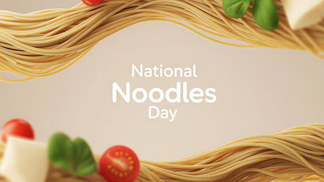 National Noodles Day celebration with fresh pasta, tomatoes, basil, and cheese arranged in a decorative layout
