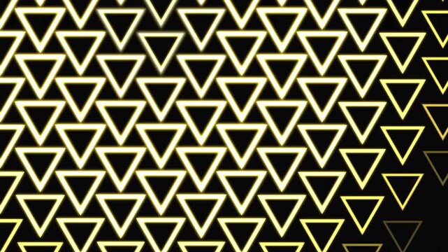 Abstract neon triangle pattern panning across a dark background with shifting orange and silver color transitions