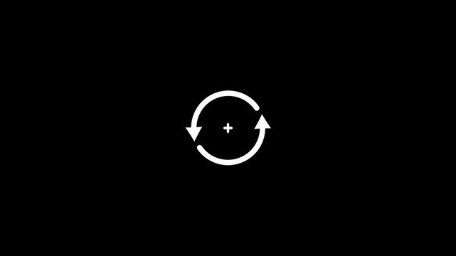 White plus sign inside a circular arrow icon on a black background Keywords: plus, add, new, create, symbol, icon, white, black, background, circular arrows, refresh, reload, repeat, update, sync