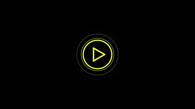 Yellow play button icon with concentric circles on a black background Keywords: play button, play icon, video, music, audio, media, playback, start, go, forward, triangle, circle, concentric
