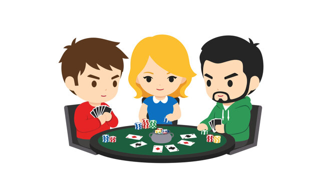 Poker Players Vector Illustration, Cartoon Style Graphic, Gambling and Entertainment Concept