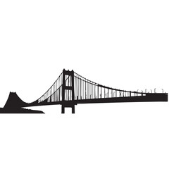 Obraz premium Suspension Bridge Silhouette in Dramatic Minimalist Black Silhouette on White Background for Infrastructure Design