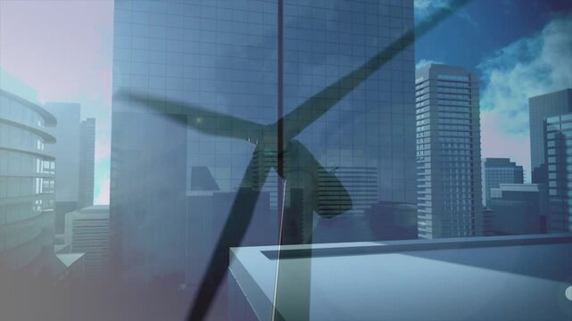 3blade rotor entering from right sweeping skyline rotating aligning seam casting shade as overlay