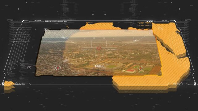 A cinematic intelligence briefing map for piracy. Great for intelligence briefs, secret missions, covert operations.
13 sec clip of a world map of Mali.
30fps
4k