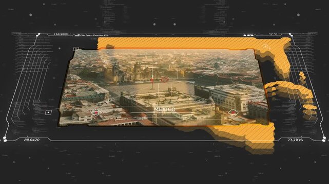 A cinematic intelligence briefing map for piracy. Great for intelligence briefs, secret missions, covert operations.
13 sec clip of a world map of Mexico
30fps
4k