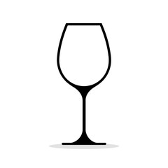 Black silhouette icon of a classic long-stemmed glass, half-filled with a drink. A concise vector illustration symbolizing restaurant service, wine tasting, or celebration.