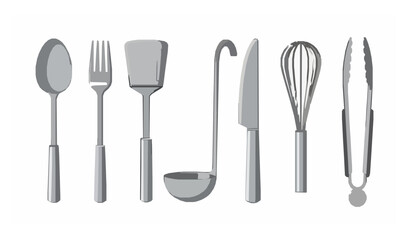 Silver Kitchen Utensils Flat Vector Set