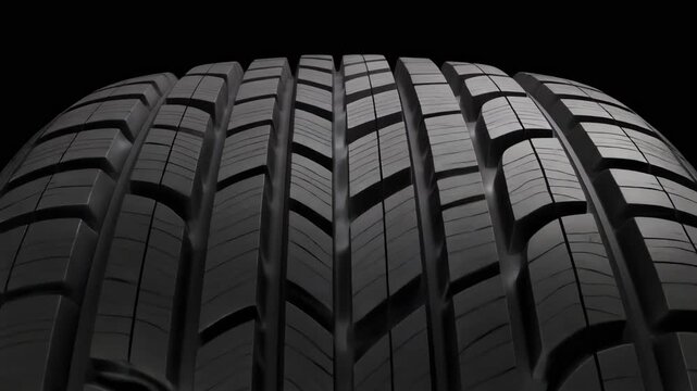 3D ultra-realistic seamless looping animation of a car wheel spinning. Close-up of a new bla