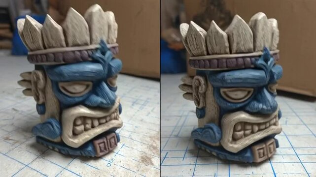 Tiki Statue Mug Ceramic Blue Decoration.