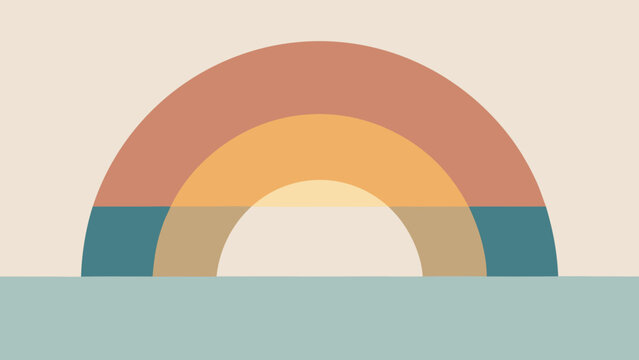 Muted pastel half-circle layers create depth and harmony. Contemporary abstract poster ideal for modern living spaces and stylish home decor.