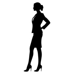 SILHOUETTE OF A STANDING BUSINESS WOMAN WITH A SUIT AND HIGH SHOES