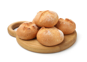 Naklejka premium Many fresh tasty buns isolated on white