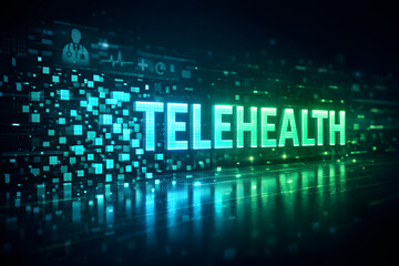 Obraz premium Luminous Digital Pixel 3D Typography for Telehealth Concept