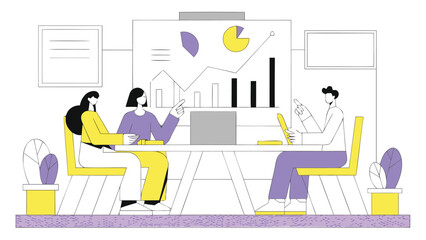 Vector illustration of people working at a desk